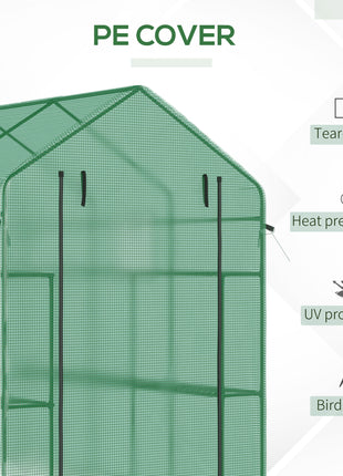 7' x 5' x 6' Walk-in Greenhouse for Outdoors with Mesh Door and Windows, 18 Shelf Hot House with Trellis, Plant Labels, UV Protective for Growing Flowers, Herbs, Vegetables, Saplings, Green