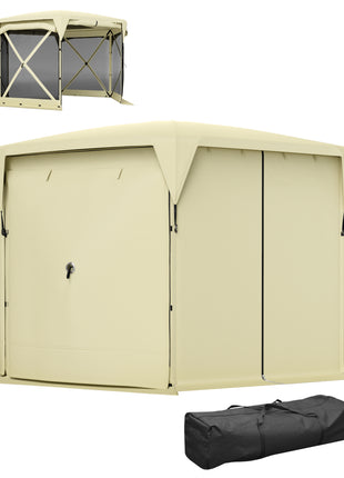 11 x 11ft Pop Up Gazebo Screen Tent with Removable Roof Cover, Roll-up Wind Panels for Camping, Backyard, Beige