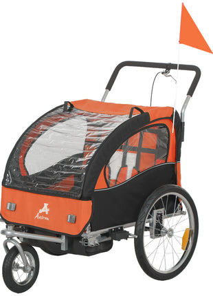 2-Seat Elite 360 Swivel Bike Trailer for Kids Bicycle Cargo Trailer with Water-Resistant Windows, Black and Orange