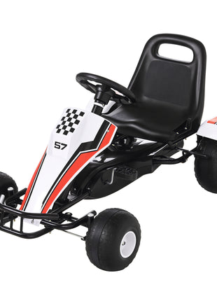 Pedal Go Kart Children Ride on Car Racing Style with Adjustable Seat, Plastic Wheels, Handbrake and Shift Lever, White