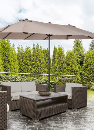 Patio Umbrella 15ft Double-Sided Outdoor Market Extra Large Umbrella with Crank Handle for Deck, Lawn, Backyard and Pool, Tan