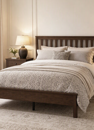 Queen Size Bed Frame with Headboard and Footboard, Mid-Century Modern Wood Platform Bed Frame, Walnut