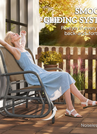 2-Person Outdoor Glider Bench, Patio Double Swing Rocking Chair Loveseat with  Steel Frame, Light Mixed Brown
