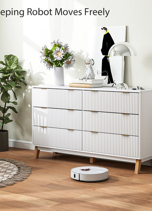 6 Drawer Double Dresser for Bedroom, Fluted Chest of Drawers with Gold Finger Pulls and 5 Wood Legs, White