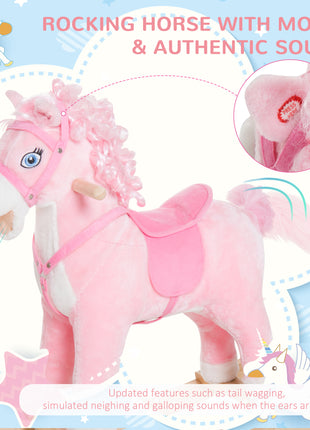 Kids Ride on Rocking Horse Toddler Plush Toy with Realistic Sounds and Swinging Tail for 3 Years Old Children