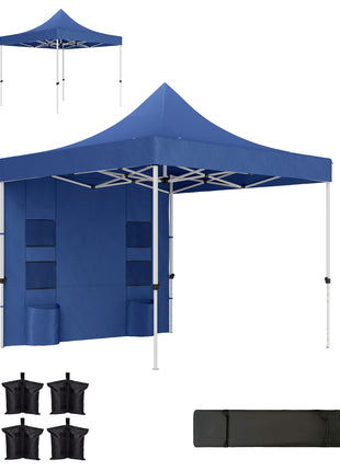 10' x 10' Heavy Duty Pop Up Canopy Tent with Sidewall, UPF50+ Instant Sun Shelter with Storage Pockets, Dark Blue