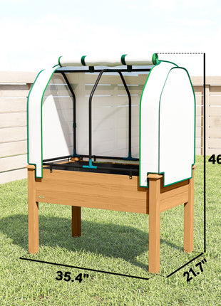 Raised Garden Bed with PE Greenhouse Cover Outdoor Planter Box for Herbs and Vegetables, 35 x 22 x 47 inch, Sand