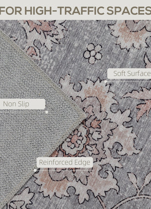 Machine Washable Area Rug 8x10, Non-Slip Traditional Flower Print Floor Carpet for Living Room, Bedroom, Grey and Brown