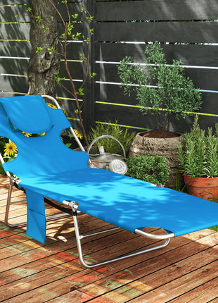 Tanning Chair with Face Hole, 5-Level Adjustable Outdoor Chaise Lounge Chair with Pillow for Beach, Pool, Light Blue