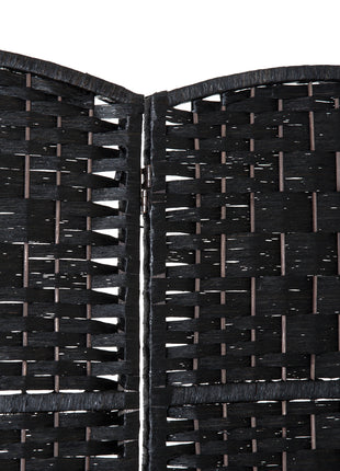 Room Divider 4 Panel, 6FT Tall Folding Privacy Screen, Freestanding Hand-Woven Partition for Room Separation with 360° Hinges, Paper Rope Diamond Weave, Black
