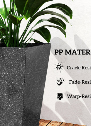 28" Tall Planters, Set of 3 Plastic Flower Pots with Marble Finish and Drainage Holes, Stackable Taper Planters, Black