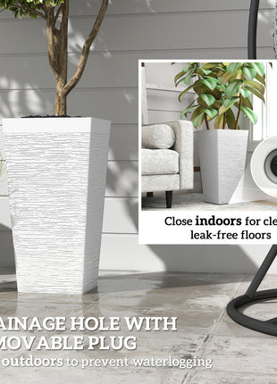 22.8 Inch Set of 3 Outdoor Planters with Stone Finish and Wheels, Stackable Tapered Planters with Drainage Hole, White