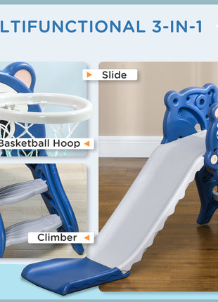 Slide for Kids with Basketball Hoop for Indoor Use, Easy Set Up Baby Slide for Kids 18-36 Months, Blue