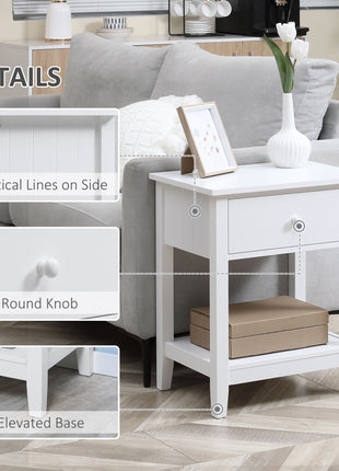 Modern Side Table for Living Room, End Table, 2-tier Side Table with Drawer and Storage Shelf, White
