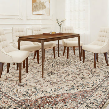 Area Rug 5x7, Machine Washable Rug, Non-Slip Classical Floral Print Floor Carpet for Living Room, Bedroom, Mixed-Brown