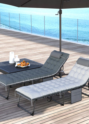 Outdoor Chaise Lounge Chair Set of 2, 5-Level Adjustable Folding Pool Lounge Chairs with Cushions, Gray