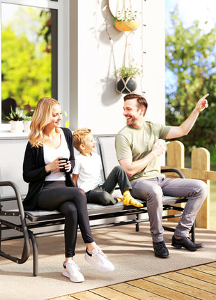3-Person Outdoor Patio Glider Bench, Porch Glider Swing with 3 Seats, Breathable Mesh Fabric, Metal Frame, Cream White