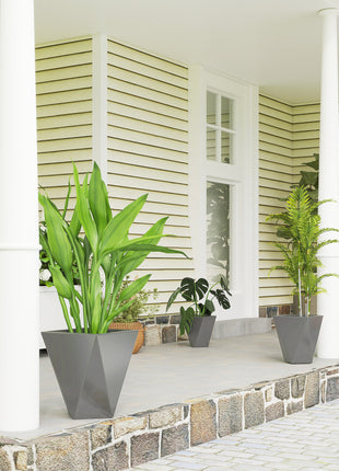Indoor Outdoor Planters Set of 3 MgO Tall Planters Stackable Flower Pots with Drainage Holes for Garden, Balcony, Gray