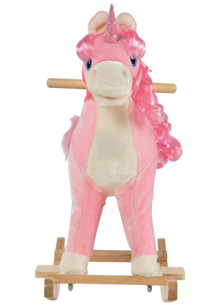 Kids Rocking Horse, Ride on Unicorn with Wooden Base, Tail Wag & Sounds for Toddlers 3-6 Years Old, Pink