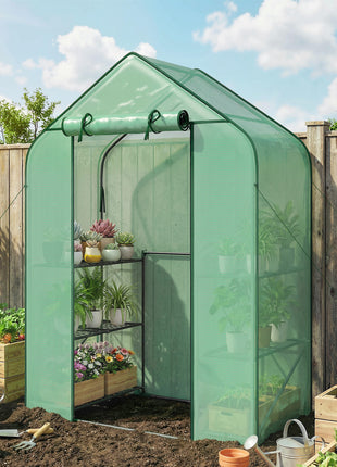 Greenhouse for Outdoors, Portable Greenhouse with 6 Shelves, UV-Resistant PE Cover, Roll-Up Door, Green