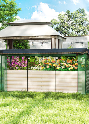 Galvanized Steel Planter Box with Crop Cage and Shade Cloth, Raised Garden Bed for Flowers, Veggies and Herbs, Beige