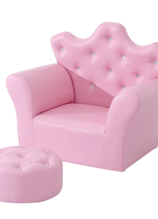 Kids Sofa Set with Footstool, Princess Sofa with Diamond Decoration