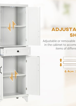 67" 4-Door Kitchen Pantry with Drawer and Adjustable Shelves, White