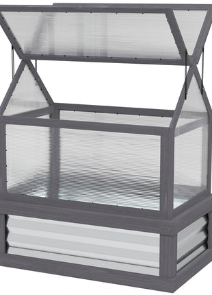 Raised Garden Flower Bed Kit with Greenhouse, Wooden Cold Frame Planter, 35.5" x 22.5" x 38.25", Gray