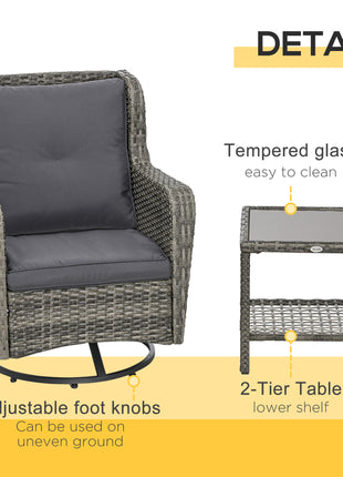 Patio Bistro Set, Porch Furniture with 360° Rotation & Rocking Function, 28.25"x30.75"x36.25", Gray