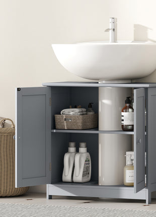 Under Sink Bathroom Cabinet, Pedestal Sink Storage Cabinet with 2 Doors, Shelf and U-Shape, Gray