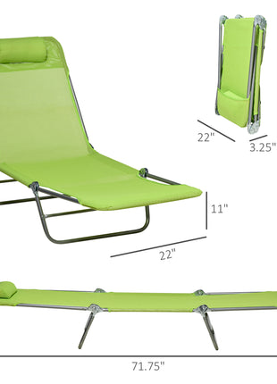 2 Piece Folding Chaise Lounge Chairs, Pool Sun Tanning Chairs with Reclining Back, Breathable Mesh Seat, Headrest for Beach, Yard, Patio, Green