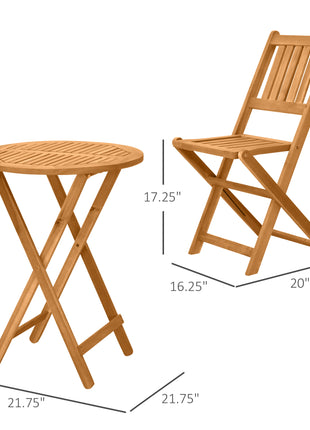 3-Piece Acacia Wood Bistro Set, Folding Patio Furniture with 2 Folding Chairs and Round Coffee Table, Teak, Slatted Finish, for Backyard, Balcony, Deck, Natural