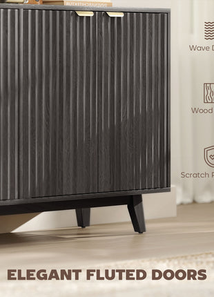 Fluted Sideboard Buffet Cabinet, 55" Coffee Bar Cabinet with 4 Doors, 2 Adjustable Shelves, 5 Wood Legs, Dark Gray