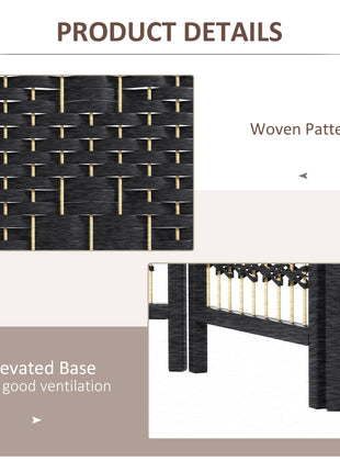 4 Panel Room Divider, Folding Screen, 5.6', Black