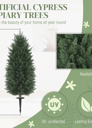 43.3 Inch Set of 2 Artificial Cypress Topiary Tree, Indoor Outdoor UV Resistant Faux Plants with Ground Stake for Garden