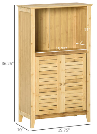 Bamboo Floor Cabinet Bathroom Floor Cabinet Living Room Organizer Tower with Multiple Shelves and Doors, Natural