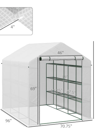 Outdoor Walk-in Greenhouse with Roll-up Zipper Door, 18 Shelves, PE Cover, 95.25" x 70.75" x 82.75", White