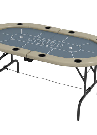 Foldable Poker Table Blackjack Texas Holdem Poker Game Table with Cup Holders, 70" Oval, Blue