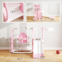 4 in 1 Toddler Slide and Swing Set with Climber, Basketball Hoop, Rabbit Themed Kids Playset for Ages 1.5-4, Pink