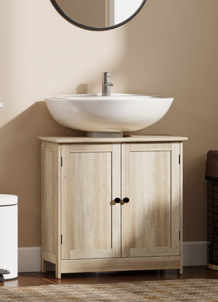 Bathroom Vanity Cabinet, Under Sink Bathroom Cabinet with 2 Doors and Adjustable Shelf, Weathered Gray Oak