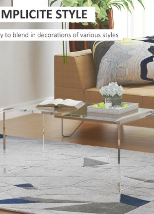 32" Acrylic Coffee Table, 0.6" Thick Rectangle Waterfall Center Table for Living Room, Modern, No Assembly Required, Clear
