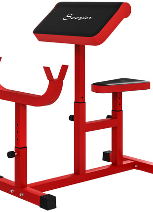 265 LBS Preacher Curl Bench for Strength Training, Adjustable Seated Arm Isolated Barbell Dumbbell Bicep Station, Red