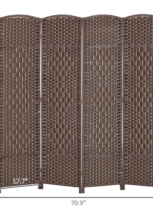 Folding Room Divider Screen 4 Panel 6' Tall Privacy Screen Freestanding Wood Partition for Home Office, Brown