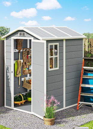 6' x 4' Outdoor Storage Shed, Plastic Shed with Floor, Window, Lockable Door and Vents for Outdoor Patio Storage, Gray