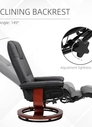 Faux  Leather lounge chair with footrest and armrest, Manual Swivel Recliner for living room, Black