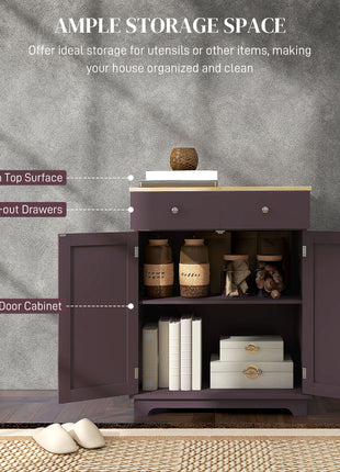 Kitchen Storage Cabinet, Sideboard Floor Cupboard with Solid Wood Top, Adjustable Shelf, and 2 Drawers, Coffee