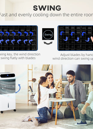 3-In-1 Ice Cooling Fan, Mobile Evaporative Air Cooler with Remote, Timer, Oscillating for Home Office, Bedroom, White