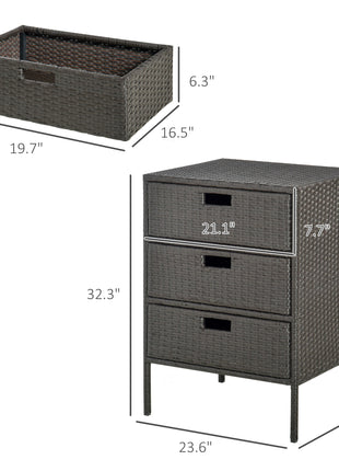 Patio PE Rattan Storage Cabinet, Wicker Pool Cabinet Organizer, Outdoor Towel Rack for Pool with 3 Drawers, Brown
