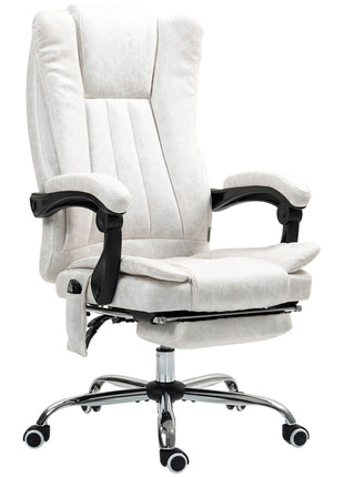 Massage Office Chair with 6 Points and Heat, Reclining Computer Chair with Adjustable Height and Footrest, White