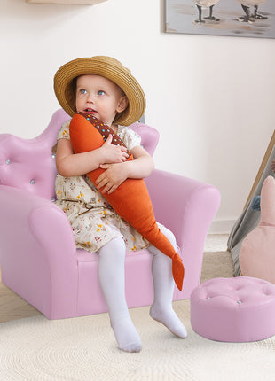 Kids Sofa Set with Footstool, Princess Sofa with Diamond Decoration